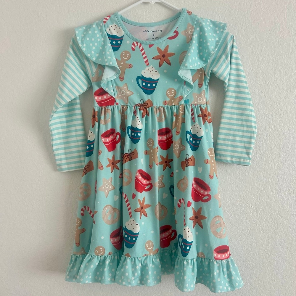 Millie Loves Lily Christmas Holiday Cookies & Coco Girls Dress Size 8